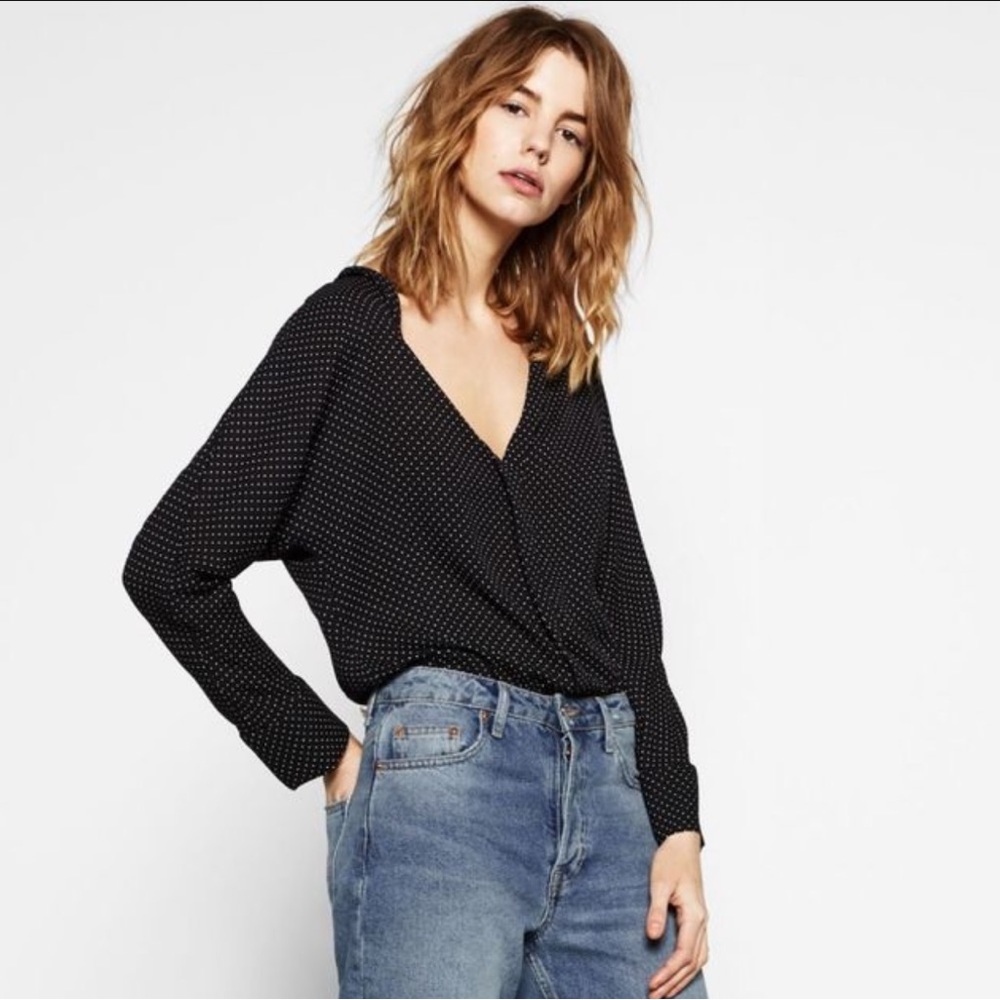 Zara polka dots poplin black and white bodysuit